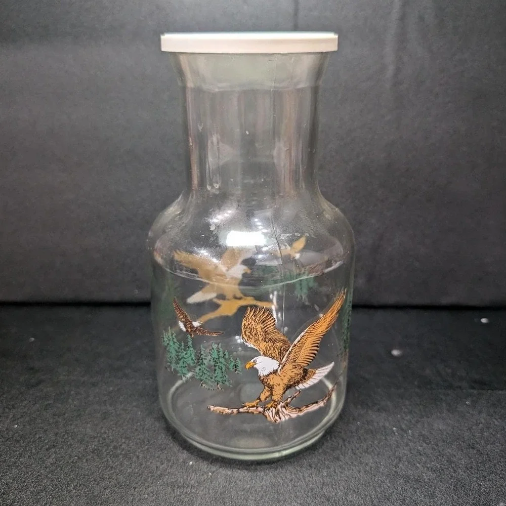 Clear‎ Glass Jar With Eagle Design, Vintage Lidded Kitchen Canister, Home Accent